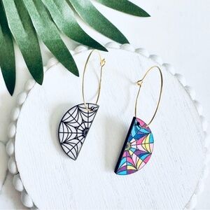 2/$30🌵 Wednesday Addams Stained Glass Hoop Earrings Nevermore Jewelry Goth